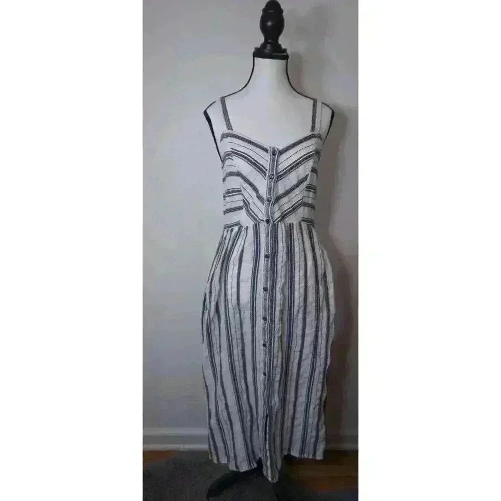 Zara Striped Sleeveless Button-Up Wide-Strap Dress, Size XS - Picture 2 of 16